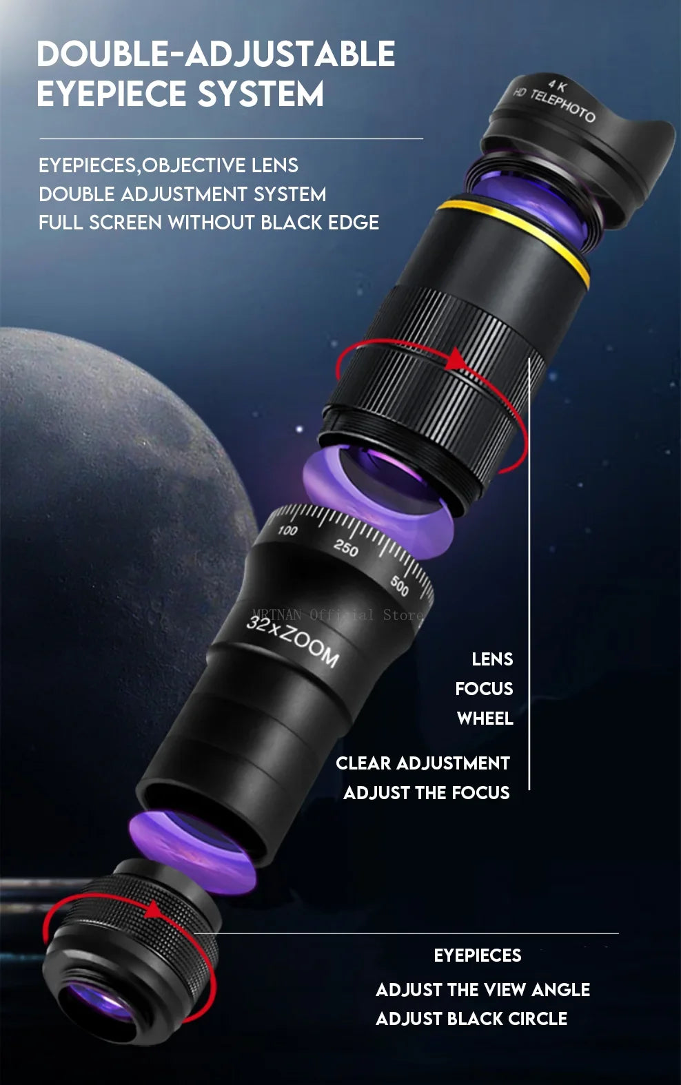 32x Professional Telescope Monocular HD Zoom Phone Lens Camera Telephoto With Tripod Metal Telescope For Tourism Camping