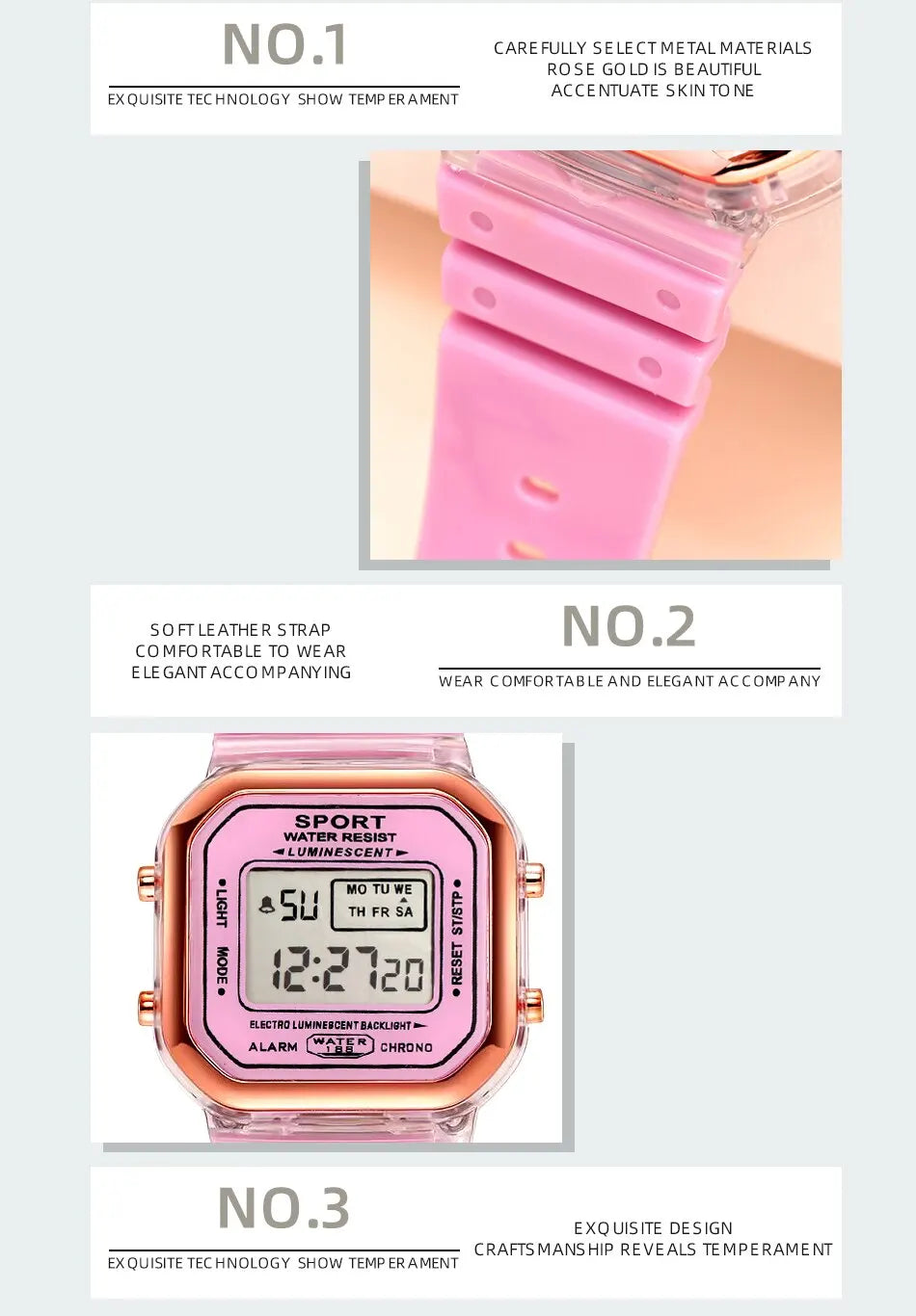 New Fashion Digital Student Transparent Electronic Watch Candy Multicolor LED Women Men Sports Waterproof Watches Clock Gift
