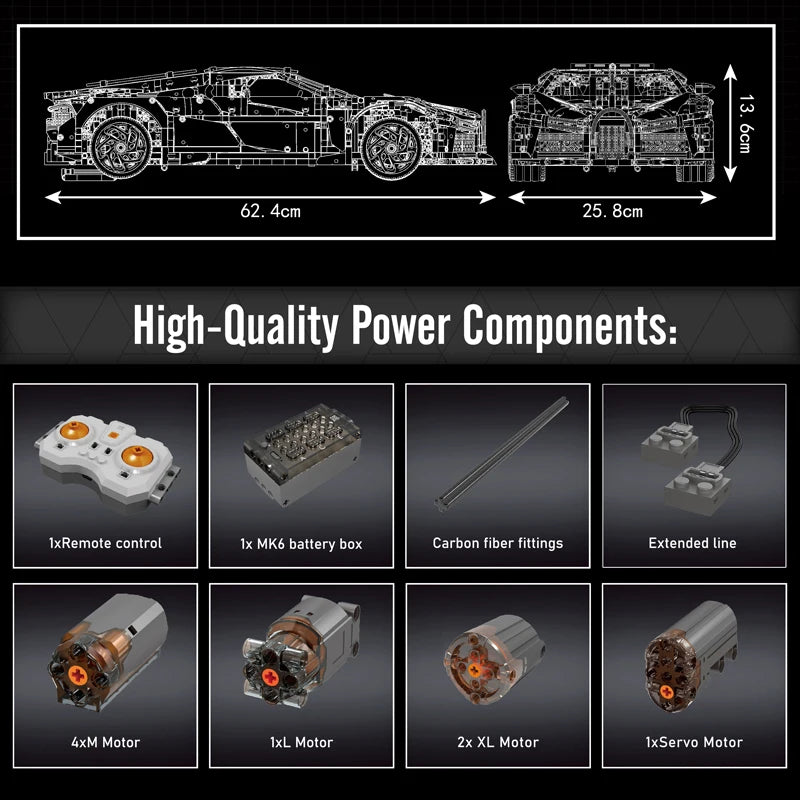 Bugatti Remote Control Supercar Building Set – Motorized Technical Model with App Control & Moving Functions
