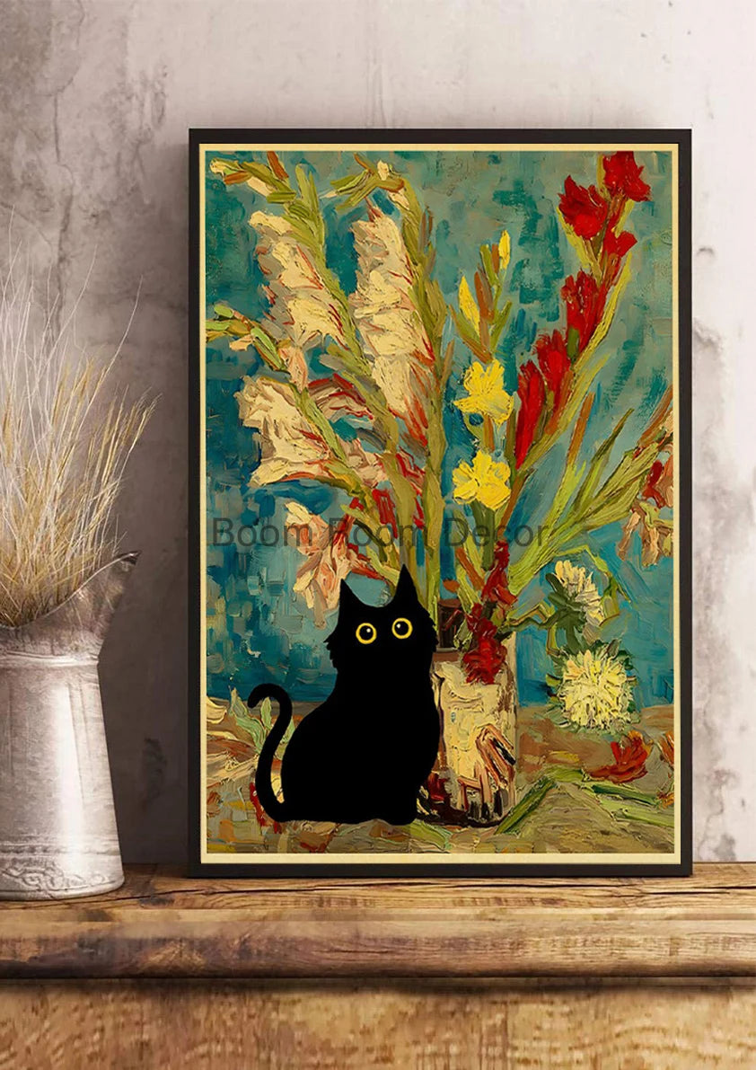Digital Cats Cute Poster Kraft Paper Prints Modern DIY Funny Cartoon Room Painting Prints Art Picture Posters Living Room Decor