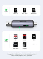 UGREEN Card Reader USB3.0&USB C to SD MicroSD TF Thunderbolt 3 for PC Laptop Accessories Smart Memory Cardreader SD Card Adapter