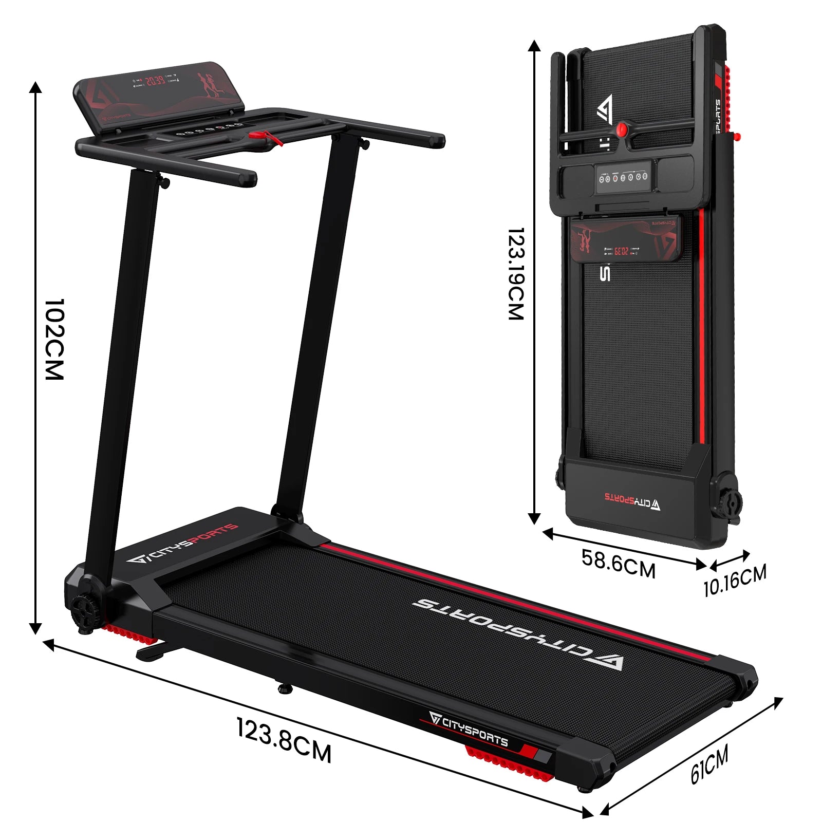 CITYSPORTS PRO Electric Folding Treadmill with Incline - 12 km/h Max Speed, Smart App Control, LED Display