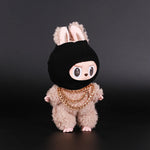 Luxury Tidal Current Labubu Black Hip Hop Mask Knitted Hat Accessories 3-Layer Big Gold Chain Street Fashion Doll Ornaments