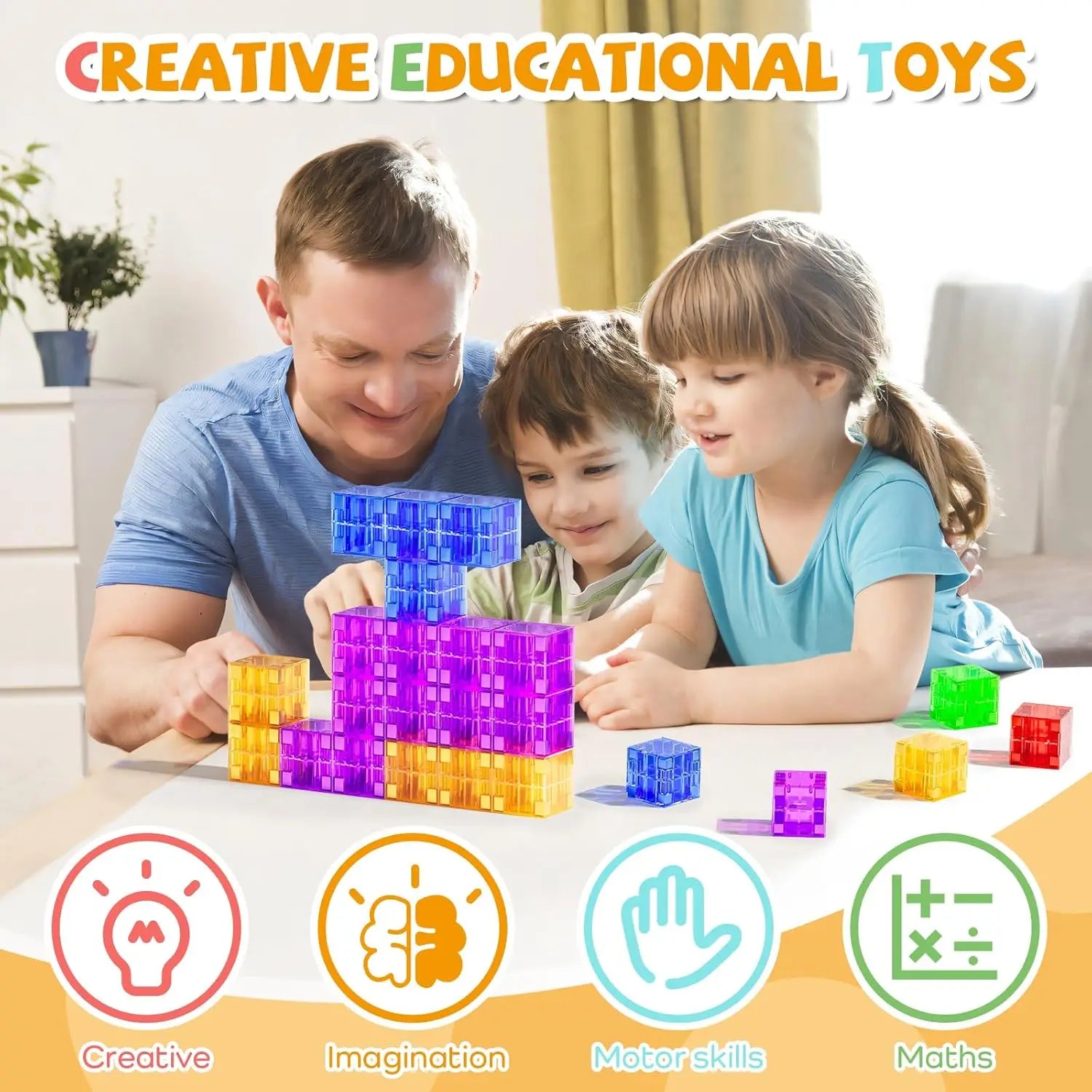 Magnetic Building Blocks Toy Transparent Magnetic Cubes Construction Set Preschool STEM Educational Sensory Toys Gift