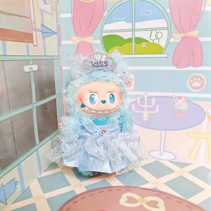 Blue Lolita Princess Skirt Dress For Labubu 3.0 V1/V2 for 20 cm cotton doll dress Outfit  for Ropa Labubu Doll Clothes