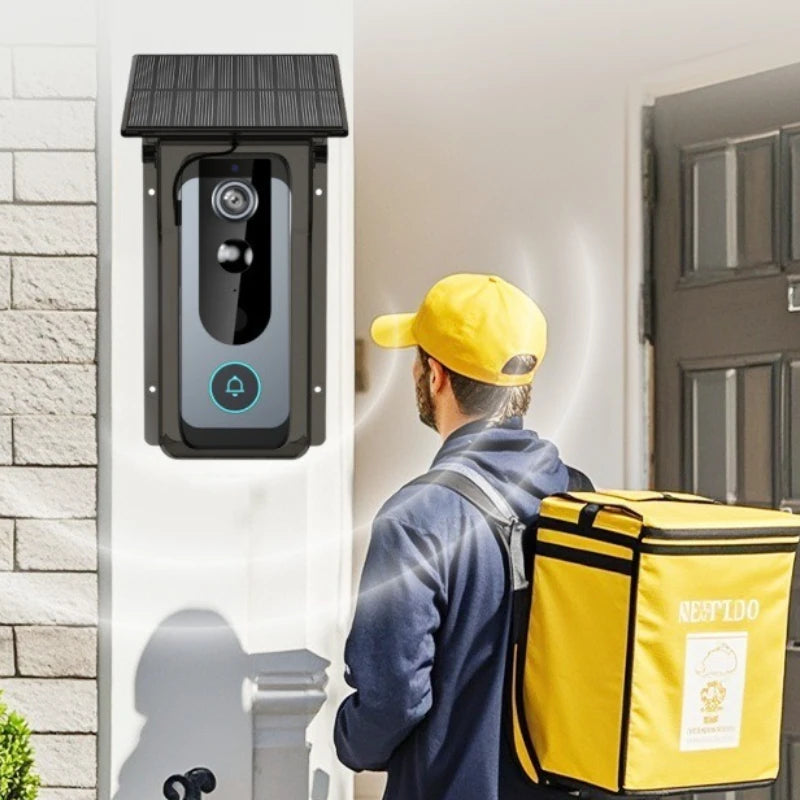 Wireless Doorbell Camera with Solar Cover 1080P Video Intercom Motion Detect Night Vision Waterproof Outdoor Smart Doorbell Wifi