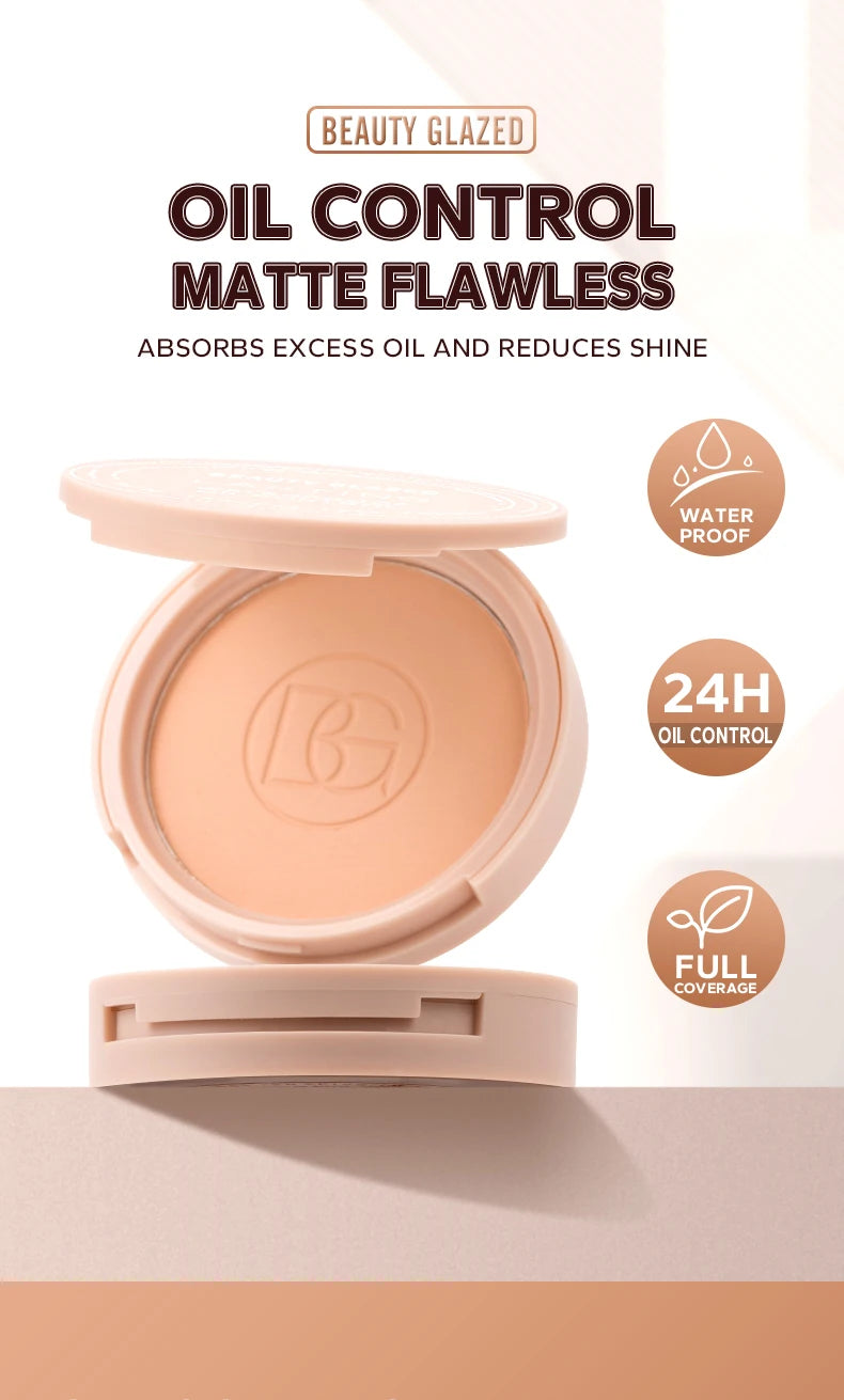BEAUTY GLAZED Oil Control Matte Face Powder Long Lasting Flawless Setting Powder Face Makeup With Mirror