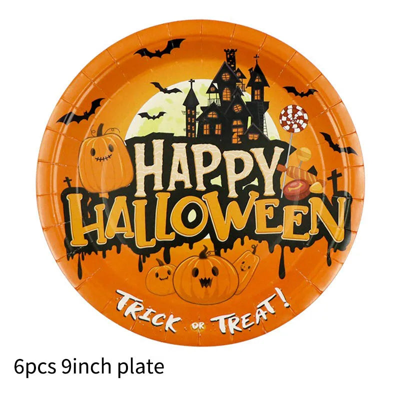 Halloween Themed Disposable Tableware Cups 7 Inch Plates 9 Inch Plates Halloween Party Decoration Supplies Festival Supplies