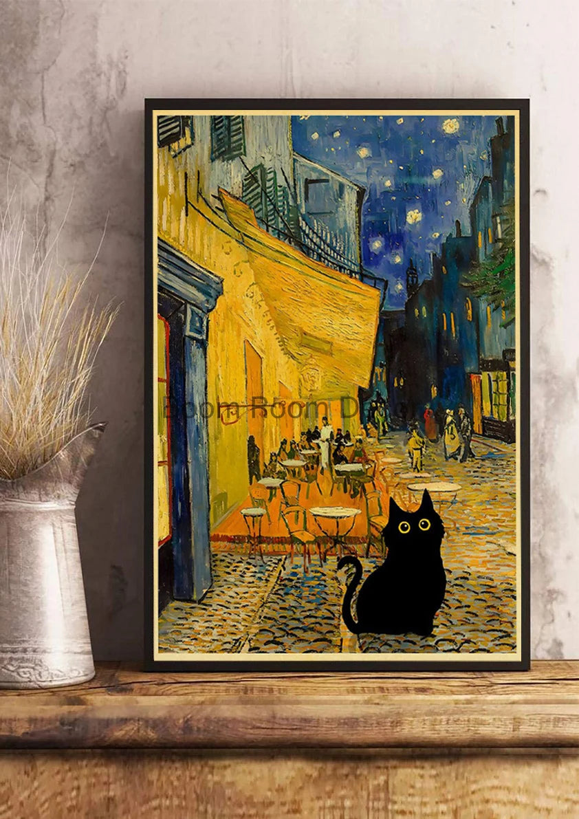 Digital Cats Cute Poster Kraft Paper Prints Modern DIY Funny Cartoon Room Painting Prints Art Picture Posters Living Room Decor
