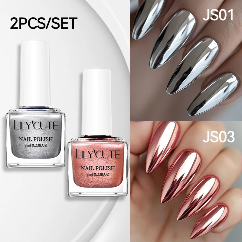 LILYCUTE 7ML 2PCS/SET Metallic Nail Polish Mirror Blue and Rose Gold Effect Varnish Semi-Permanent Nail Art Manicure Aupplies