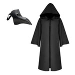 Halloween Cloak Plague Doctor Mask Cosplay Costume Sorcerer Long Shirt Hooded Black Robe Adult and Child Holiday Costume Set