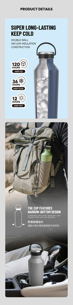 Tyeso Stainless Steel Vacuum Insulated Water Bottle Portable Durable  Leak-Proof for Outdoor Sports Matte Finish Carry Handle