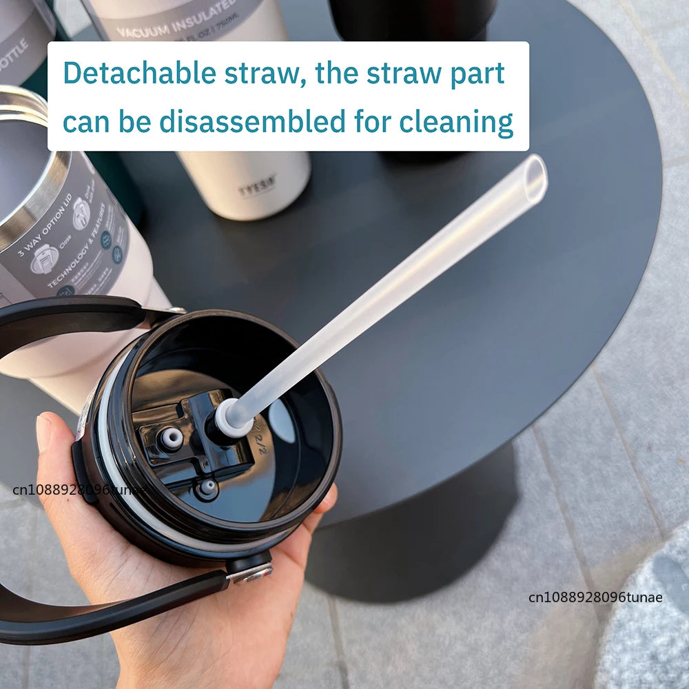 Tyeso 600/750/900ML Car Coffee Cup Thermo Bottle with Straw Portable Sport Insulated Vacuum Flask Travel Thermal Water Bottle