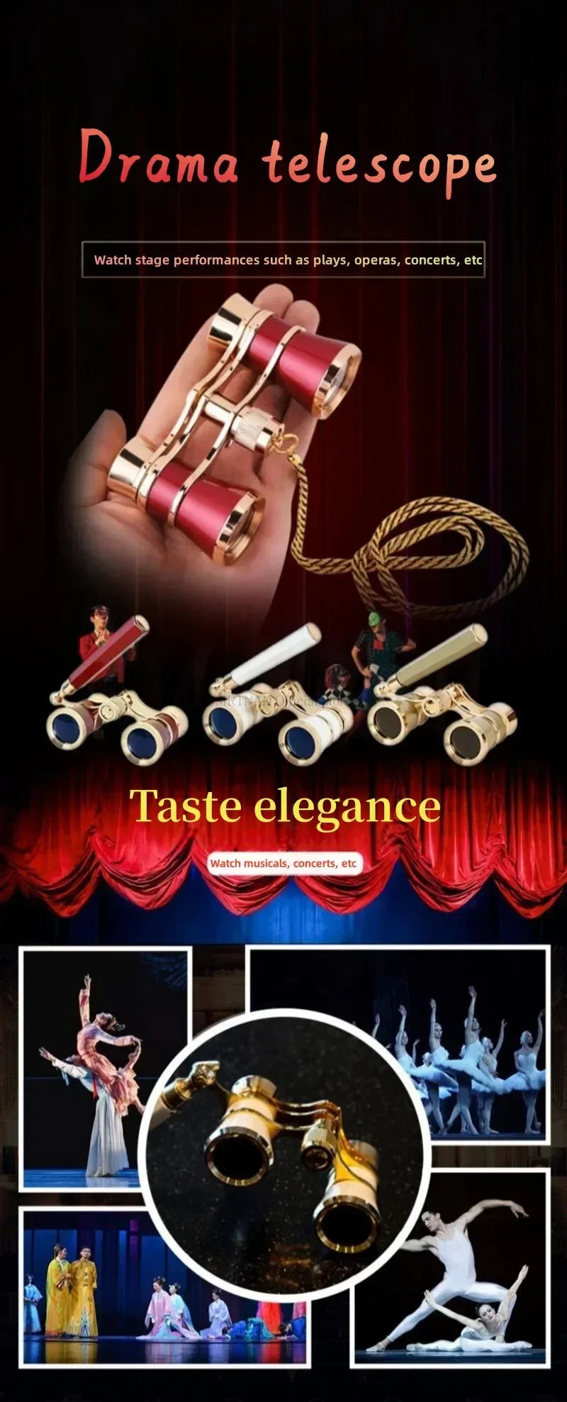 Opera Glasses Binoculars Metal Body With Chain/handle Theater Telescope Women Girls Optical Design Gift Retro Binoculars