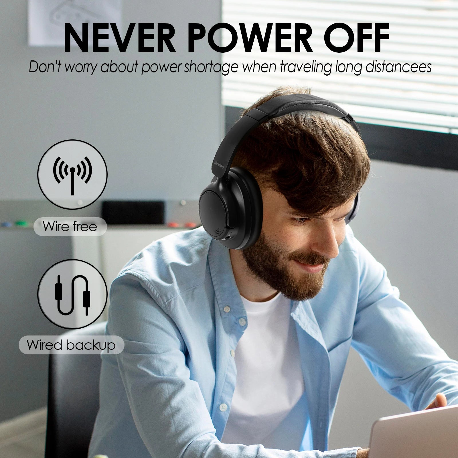 Siindoo New JH-ANC630 Active Noise Cancelling Wireless Headphones Over Ear Bluetooth earphones with Mic 70H Playtime Clear Calls