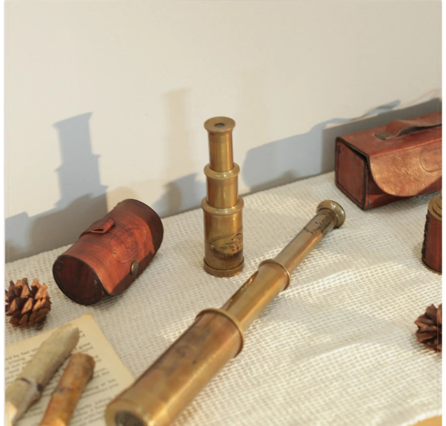 Retro Brass Monocular Telescope Study Desktop Ornaments Home Decoration Model Room Shooting Window Display Handmade Telescope