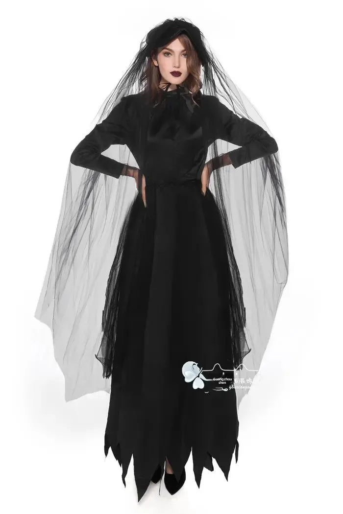 Frightening Vampire Black Bridal Gown Cosplay Costume Unique Special Purpose Clothing From China Mainland For Halloween Party