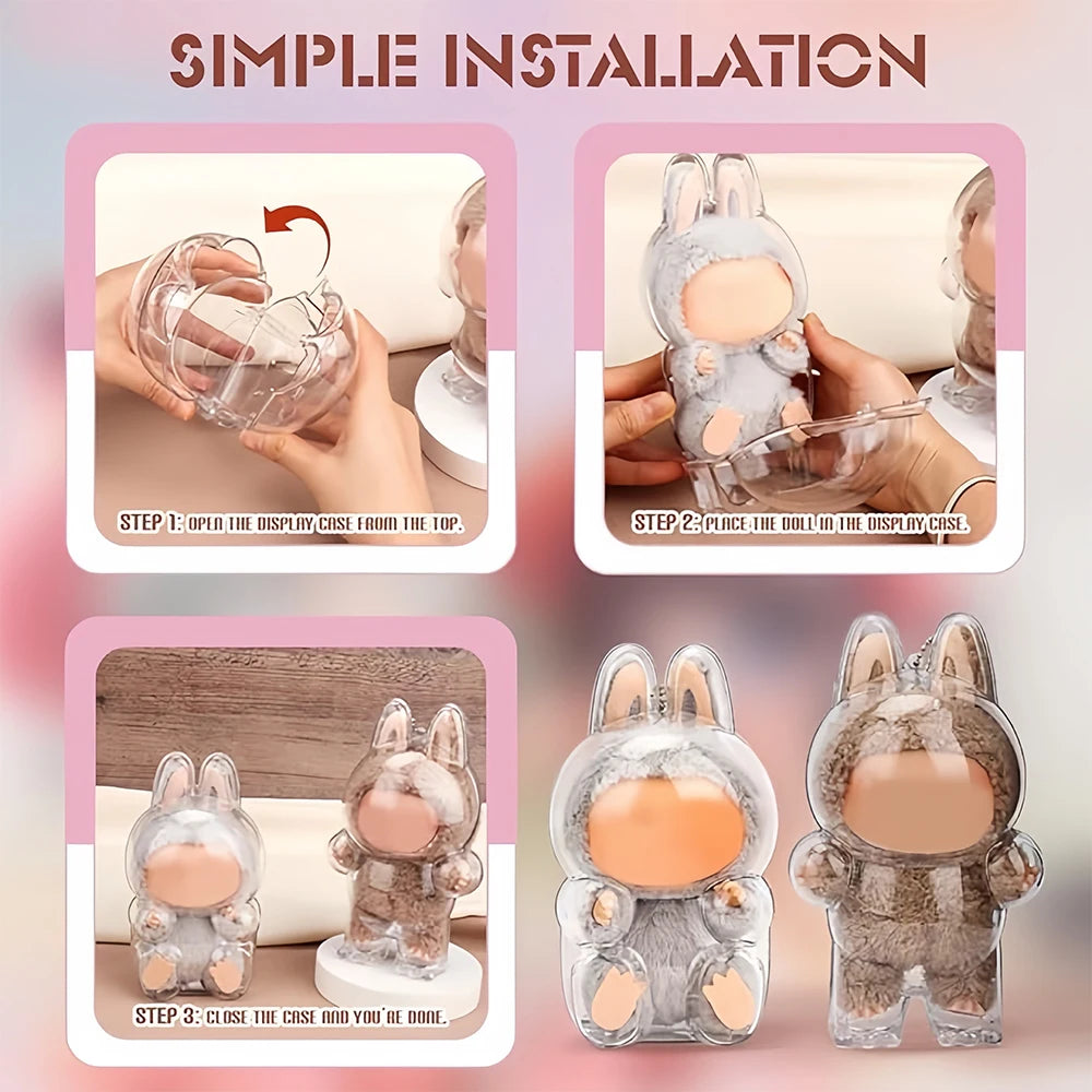 Transparent Protective Case For 17cm Labubu Dustproof Monster Toy Storage cover Cute Elf Plushie Display Cover for Holiday Gifts