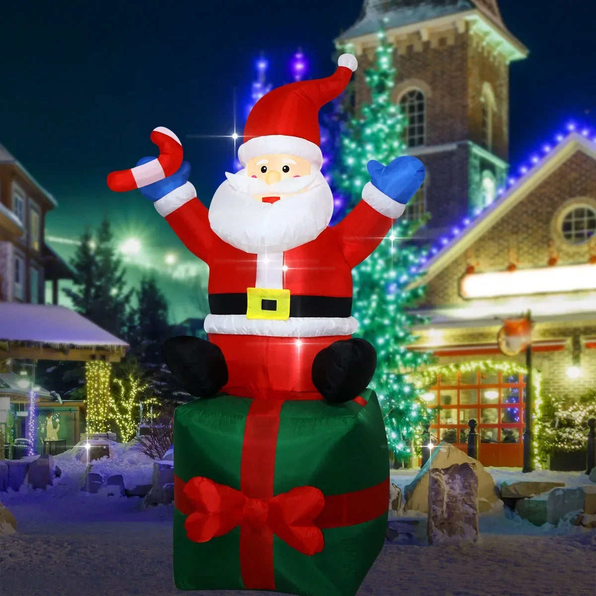 Christmas Inflatable Decorations - Branch Snowman, Santa Claus, Gingerbread Man, Gift Bag Snowman LED Light Lawn Decorations