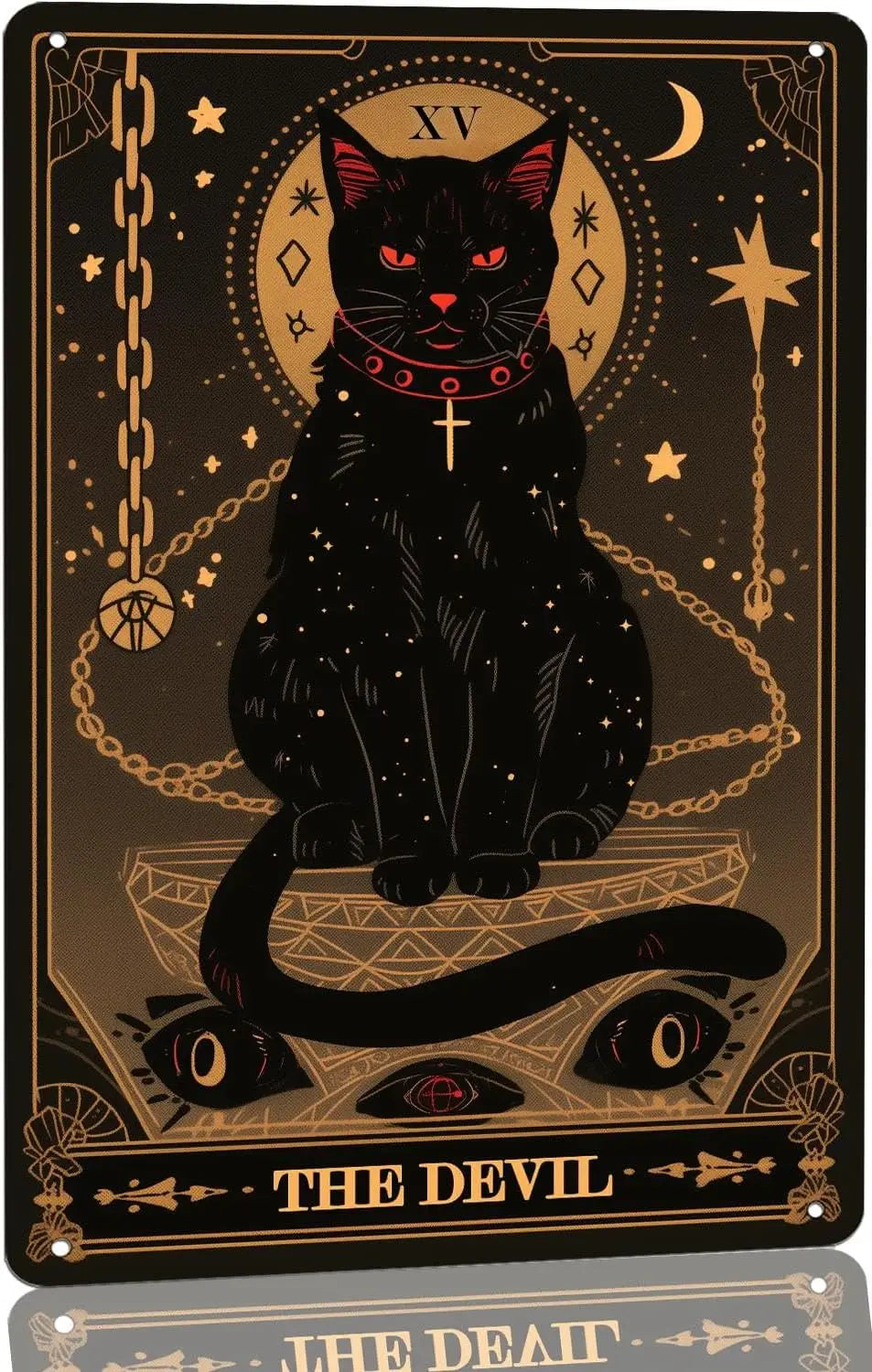 Vintage Black Cat Metal Tin Sign - The Devil, Magic Tarot Card Poster Wall Art Decor for Bathroom Office Dorm Cafe Bar Gift Love