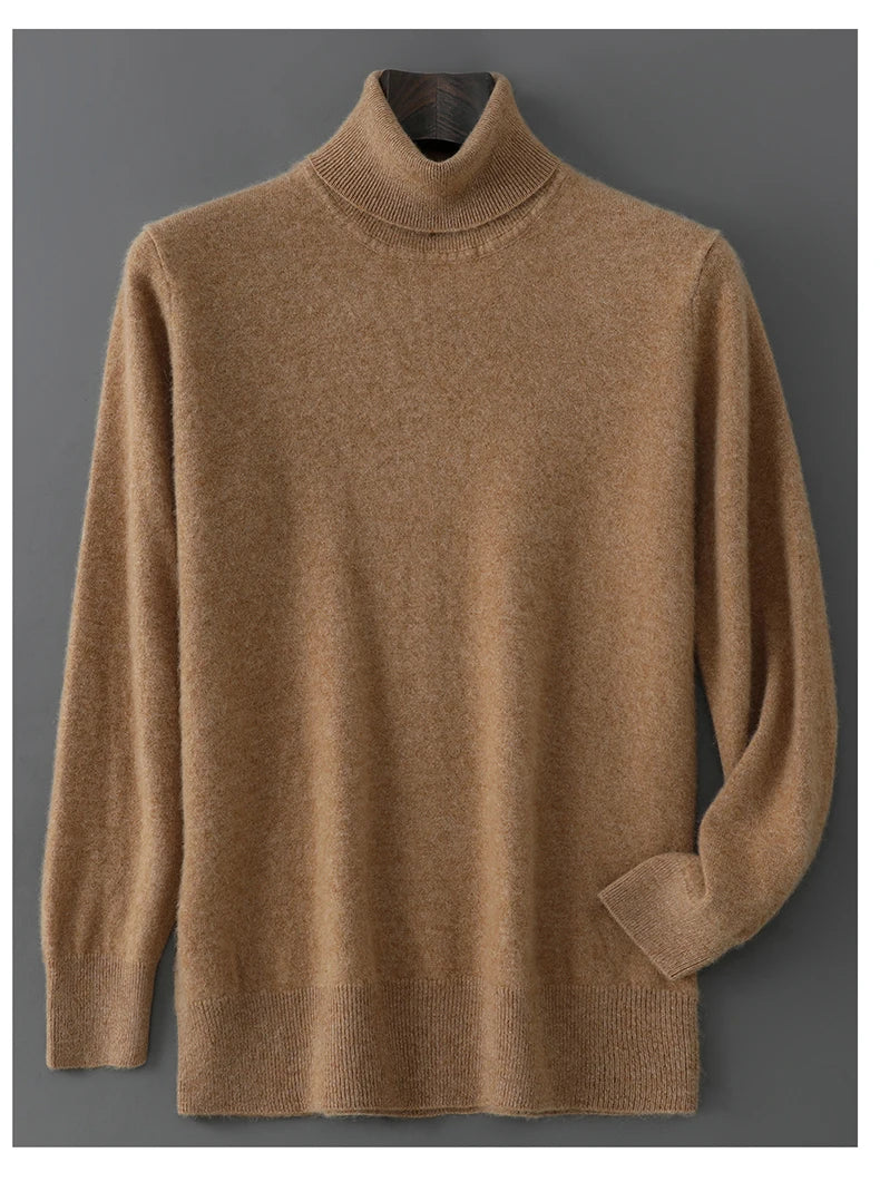 Men's 100% Pure Wool Pullover Sweater For Autumn Winter High Collar Knitted Long Sleeved Loose Solid Color Casual Simple Warmtop