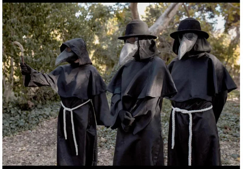 Halloween Medieval Black Robe Cloak Costume Adult Priest Cosplay Hooded Costume and Scary Spooky Loose Cloak for Kids Ladies