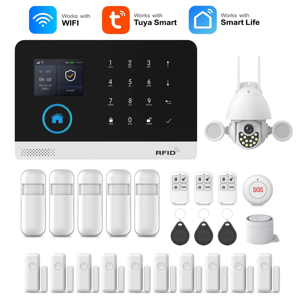 MULO Alarm System For Home Burglar Security 433MHz GSM  Home alarm Wireless PG103 WiFi Alarma Tuya Smart App Work With Alexa
