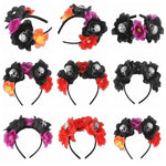 1/3PCs Halloween Headband Skull Flower Decoration Headwear Party Favors Supplies Photo Booth Props for Women Cosplay Costume