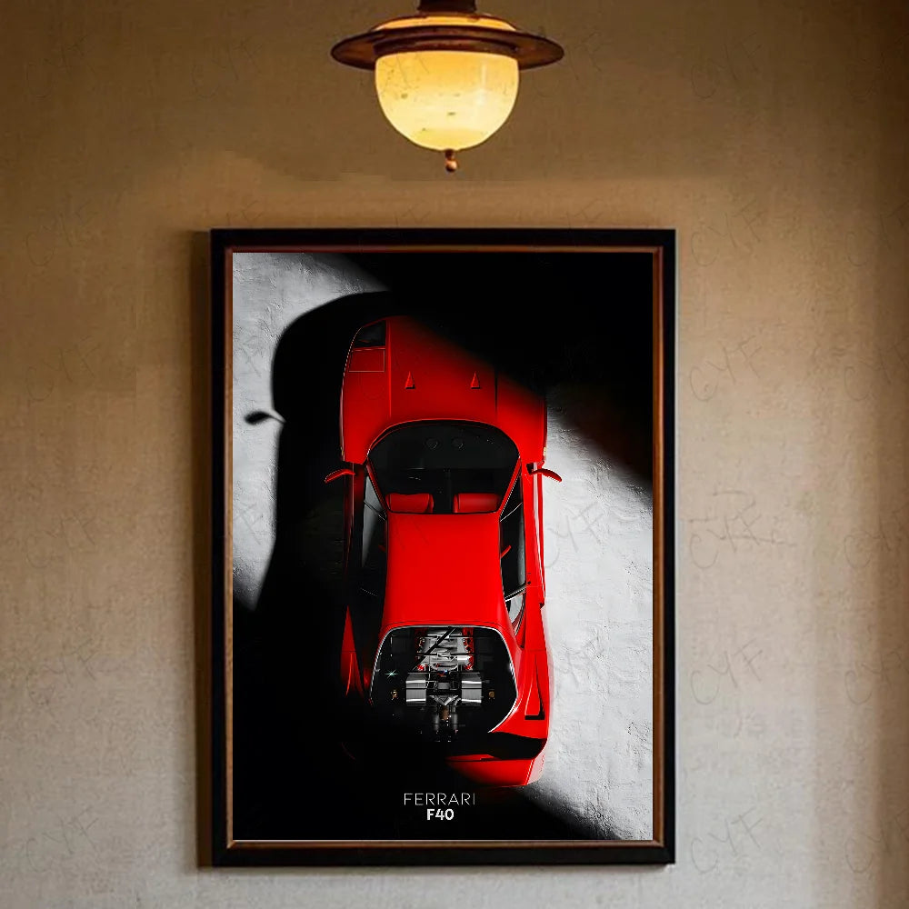 Luxury Classic Retro Red Super Sports Car F40 Art High-quality Printed Posters Homeliving room Wall Art Garage Room Decor