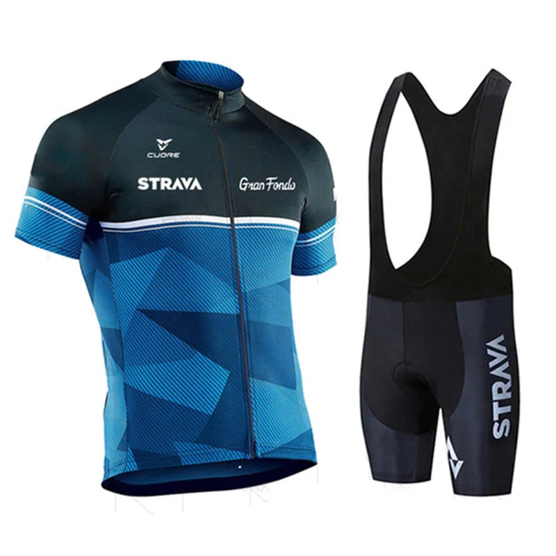 2025 STRAVA Cycling Jersey Set – Men’s Short Sleeve Pro Team Bike Clothing, Summer Road & MTB Bicycle Wear Maillot Ciclismo