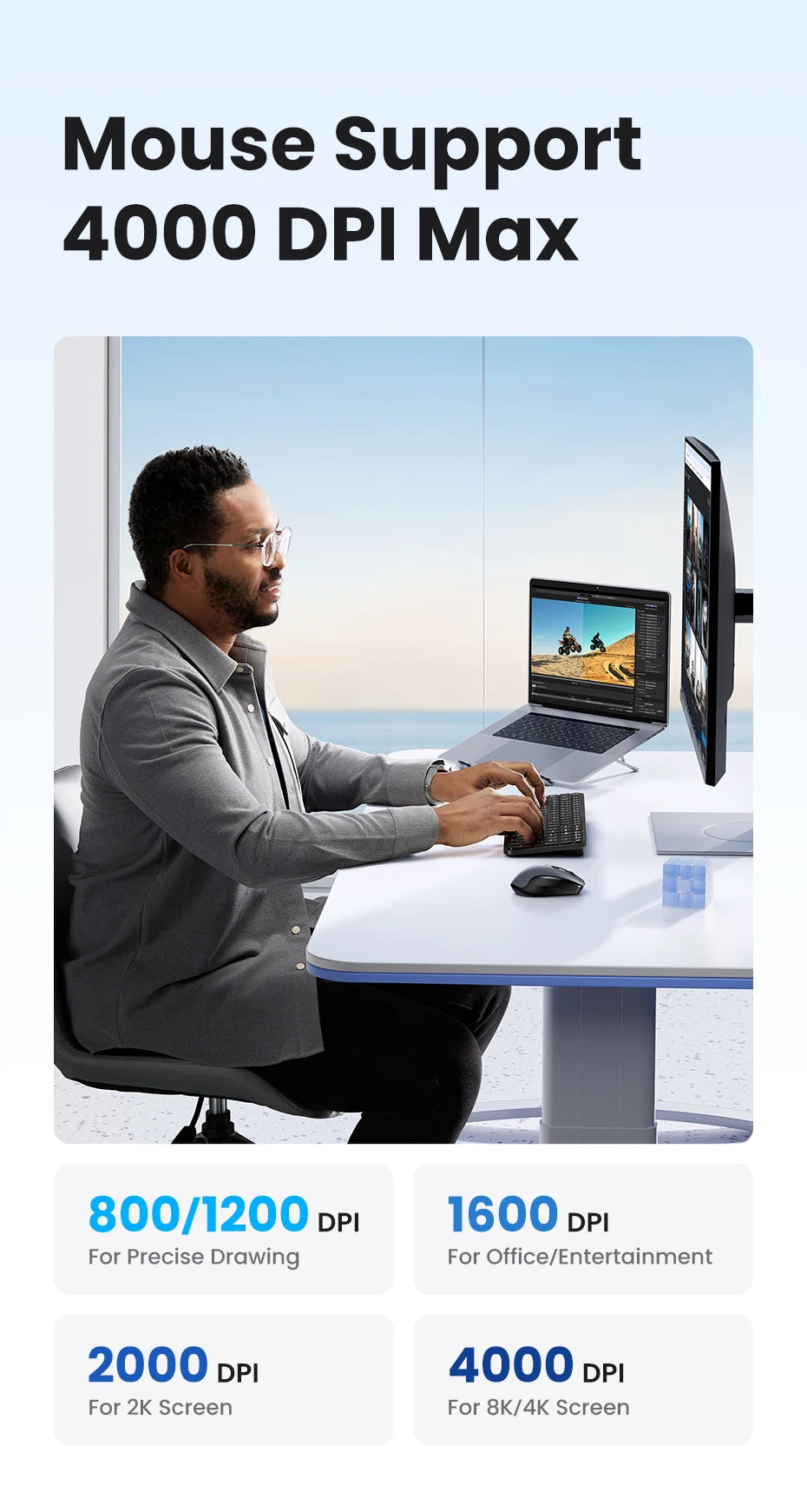 UGREEN Keyboard Wireless Bluetooth & 2.4GHz Russian/Korean/English Keycaps for Laptop MacBook iPad PC Tablet Bluetooth Keyboard