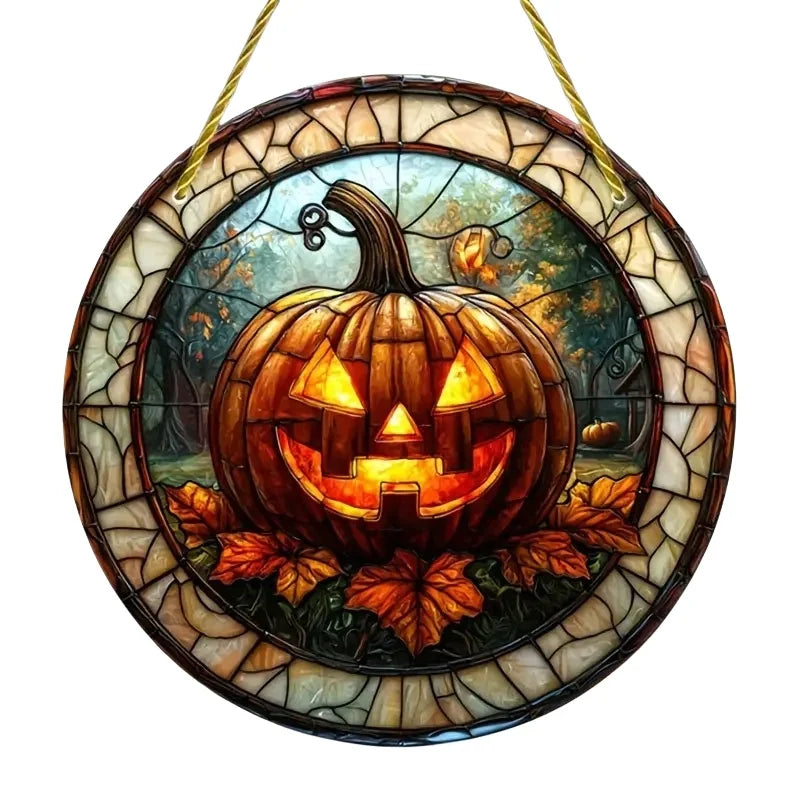 2D Halloween pumpkin circular acrylic sign, suitable for windows, porches, classrooms, courtyards, Halloween decorations, gifts