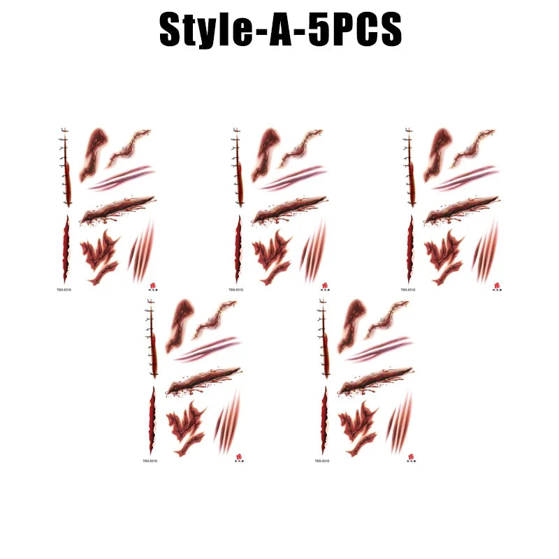 Horror Realistic Fake Bloody Wound Stitch Scar Scab Waterproof Temporary Tattoo Sticker Halloween Masquerade Prank Makeup Props