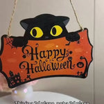 Halloween Decorations Peeping Black Cat Wooden Holiday With Rope Hanging Sign Holiday Dress Up Porch Hanging Ornaments