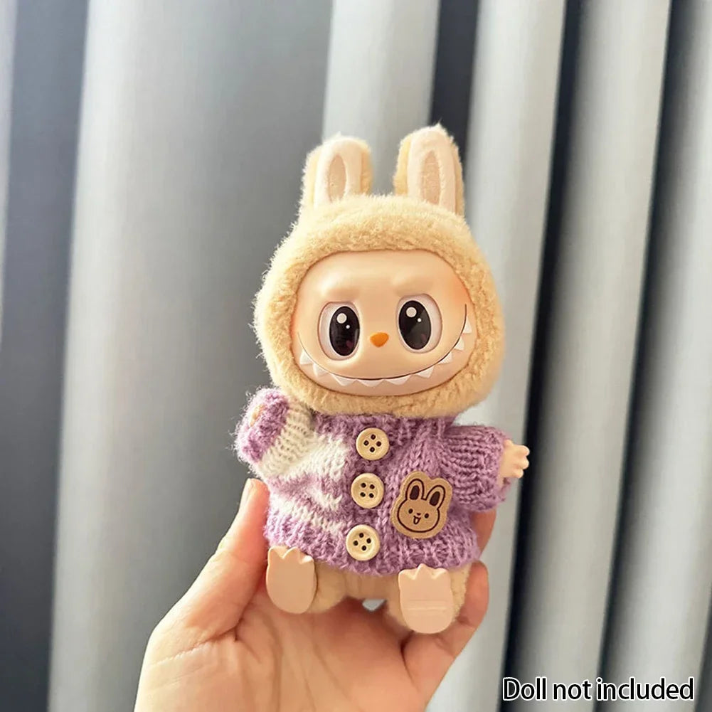 For 15-17 cm V1v2 Labubu Clothes Outfit Labubu Sitting Party Bear Label Scarf Hat Bag Dolls Accessories Cute Decoration Sweater