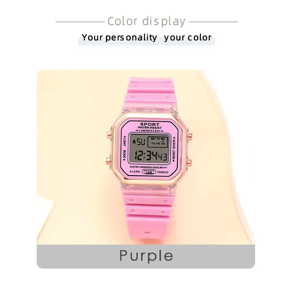 New Fashion Digital Student Transparent Electronic Watch Candy Multicolor LED Women Men Sports Waterproof Watches Clock Gift