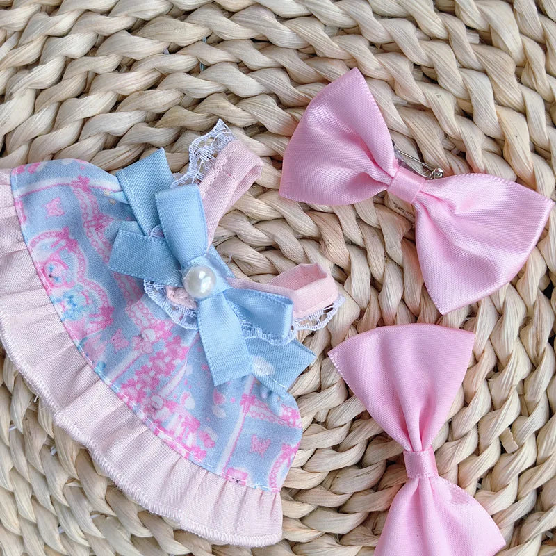 For 15/17cm Labubu  Plush Doll's   Bow Dress  Clothes  Outfit Doll Accessories