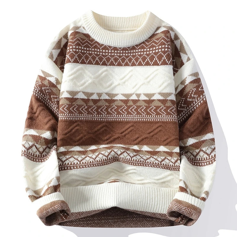 Autumn Winter New Casual Sweater Men Fashion Striped Patchwork Knit Pullovers Mens O-Neck Loose Youthful Vitality Sweaters Man