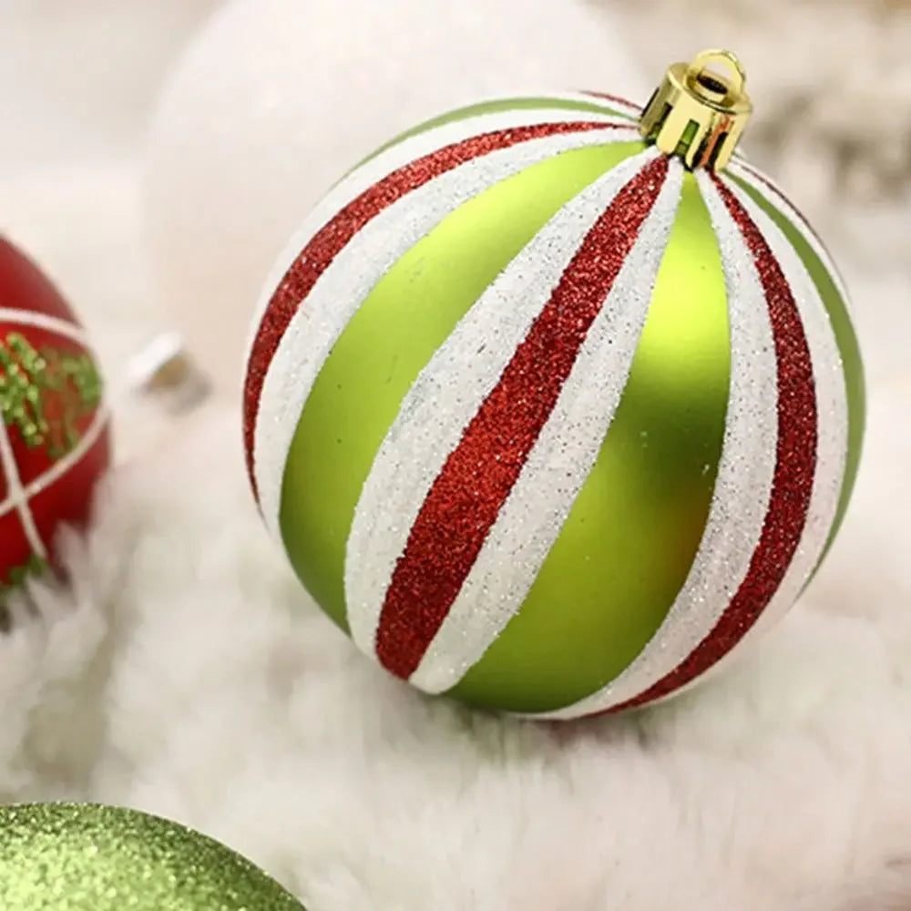 16 Pcs 8cm Painted Christmas Balls Set Cartoon Red Black Gold Electroplated Christmas Hanging Balls DIY Plastic