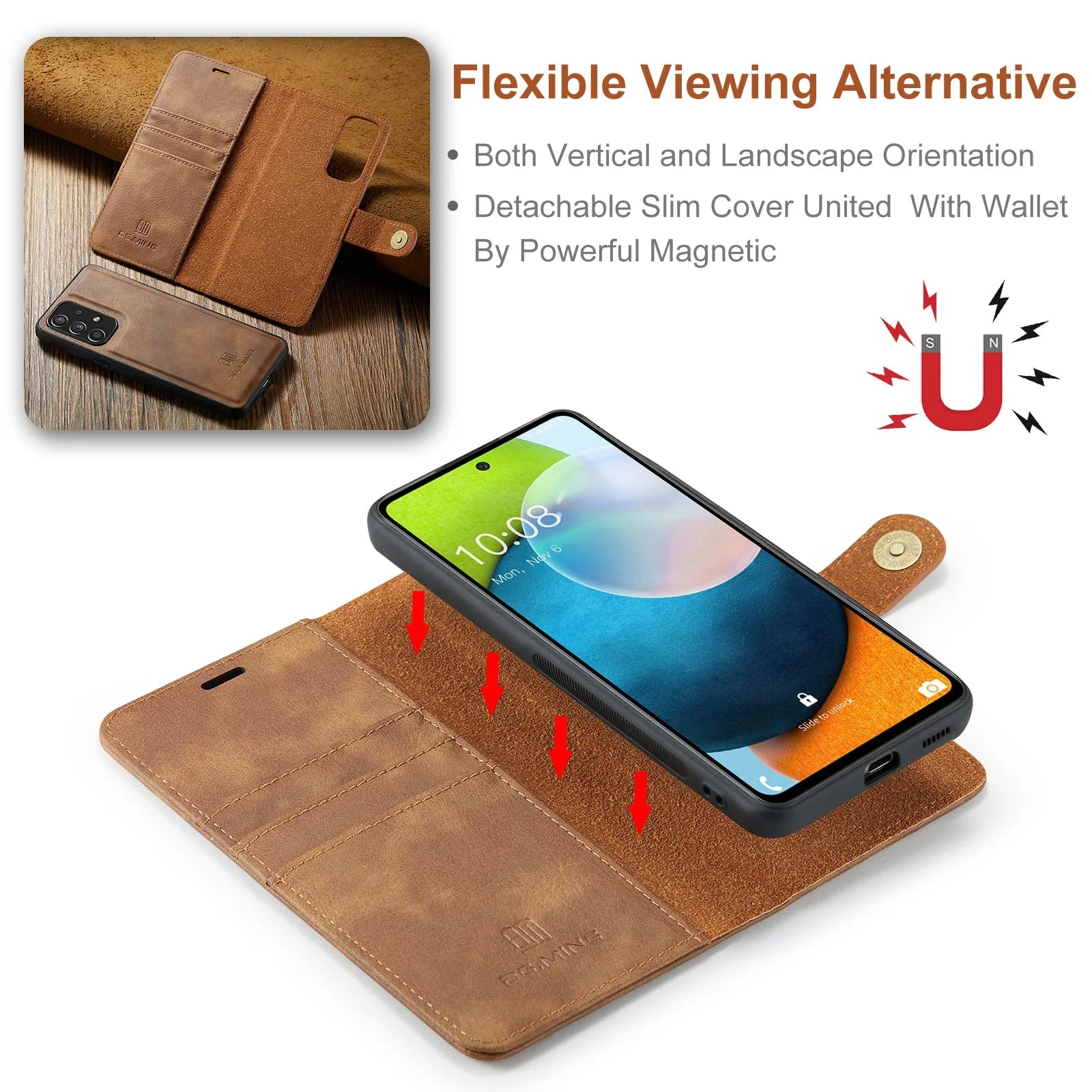 Detachable Magnetic Leather Case for Samsung Galaxy S24 S23 S22 Plus Ultra A14 A24 A34 A54 A53 A15 A35 A55 5G Wallet Card Holder