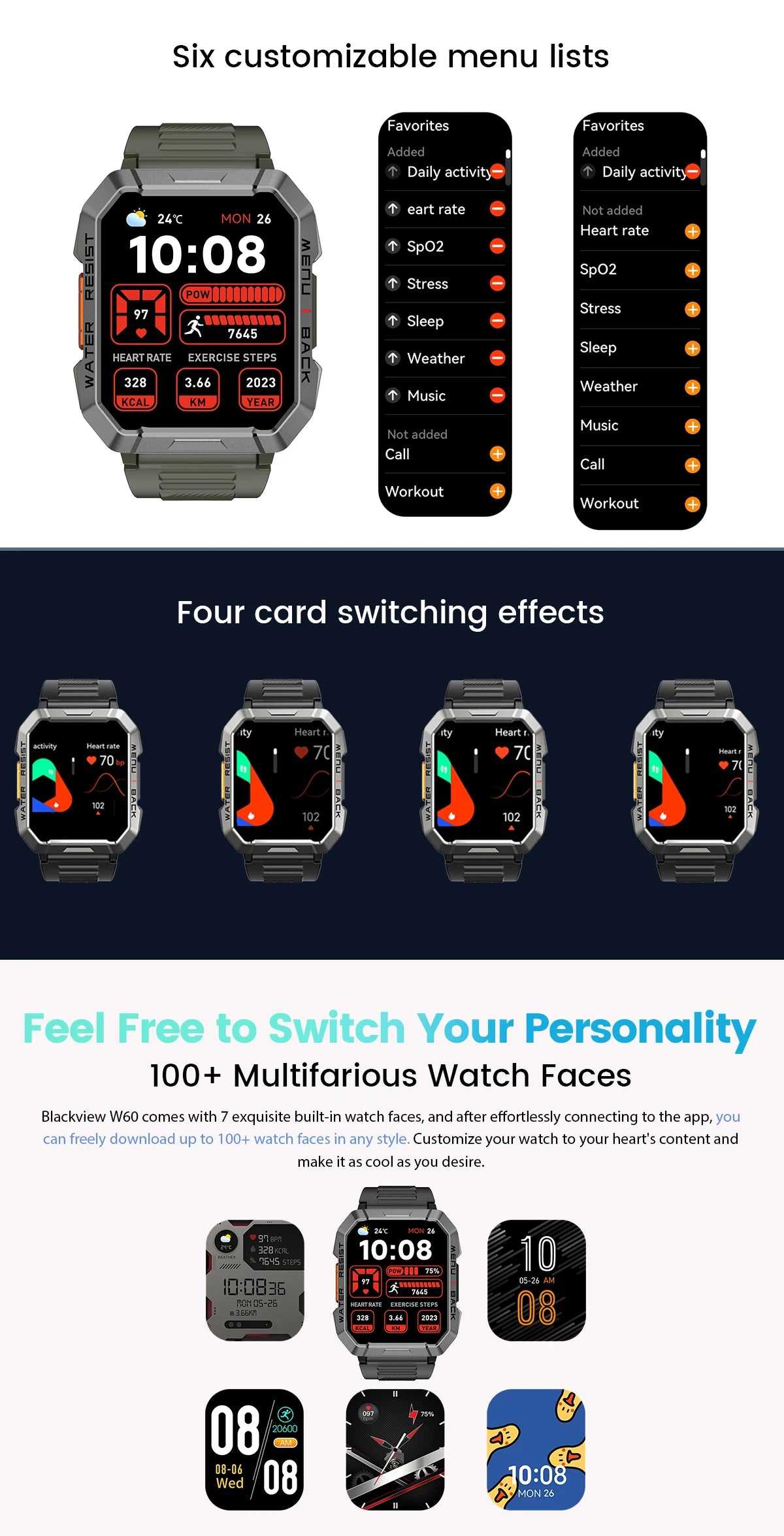 Blackview W60 2024 New Smartwatch 2.01'' HD Display TFT Rugged Smart Watch for Outdoor With Emergency Lighting Bluetooth Calling