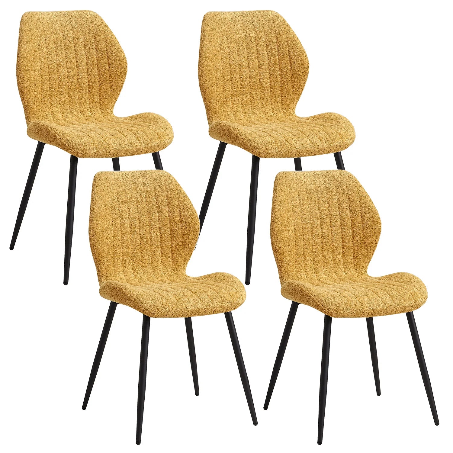 Set of 4 Upholstered Padded Dining Chairs Linen Fabric Kitchen Chairs Metal Legs for Balcony Restaurant Cafe Home Room