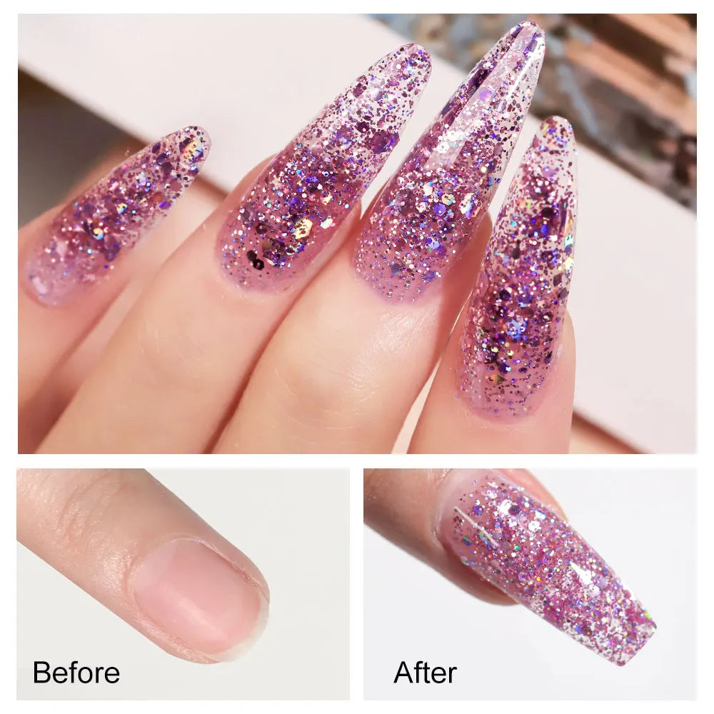 LIMEGIRL 30ml Nail Extension Gel Glitter Soak Off Nail Acrylic Crystal Build Poly UV Gel for Nails Quick Extension Manicure Glue