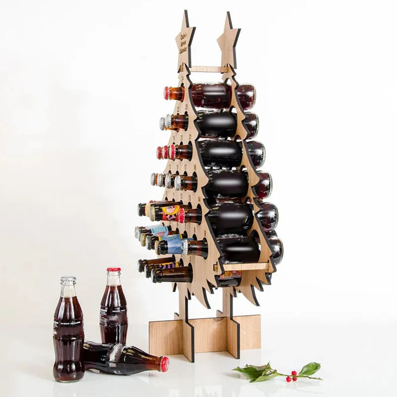 Christmas Wine Holder Wooden Wine Bottle Stand Advent Calendar Count Down Drinks Display Rack Seasonal Decor