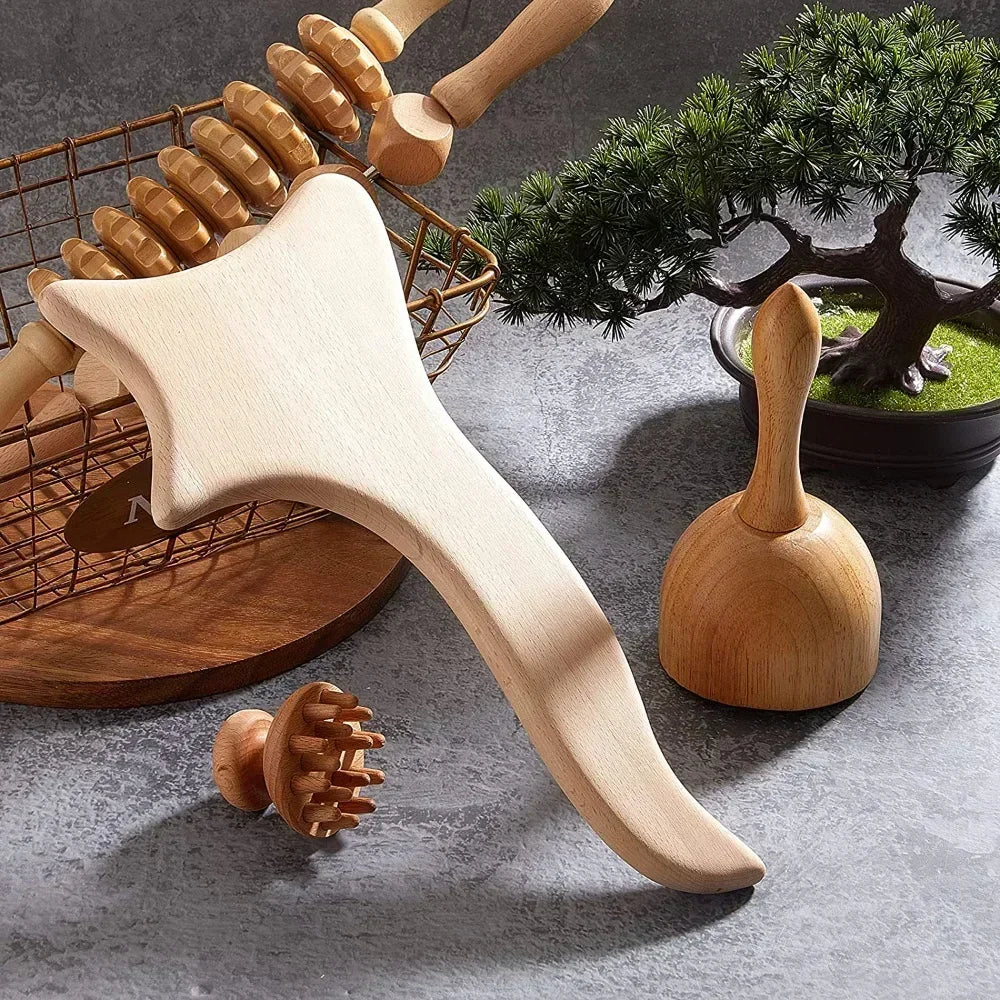 Wooden Massage Tools for Lymphatic Drainage, Anti-Cellulite Body Shaping, Gua Sha, and Sore Muscle Relief