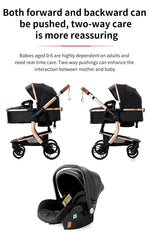 Lightweight Baby Stroller 3 in 1 Stroller PU Leather Stroller for Newborn Baby Car Seat Portable Baby Cart Pram High Landscape