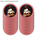 Red Black Pirate Nautical Theme Party Decorations Tableware Set for Halloween Christmas Birthday Events