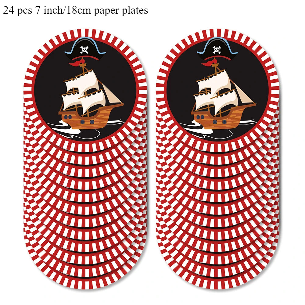Red Black Pirate Nautical Theme Party Decorations Tableware Set for Halloween Christmas Birthday Events