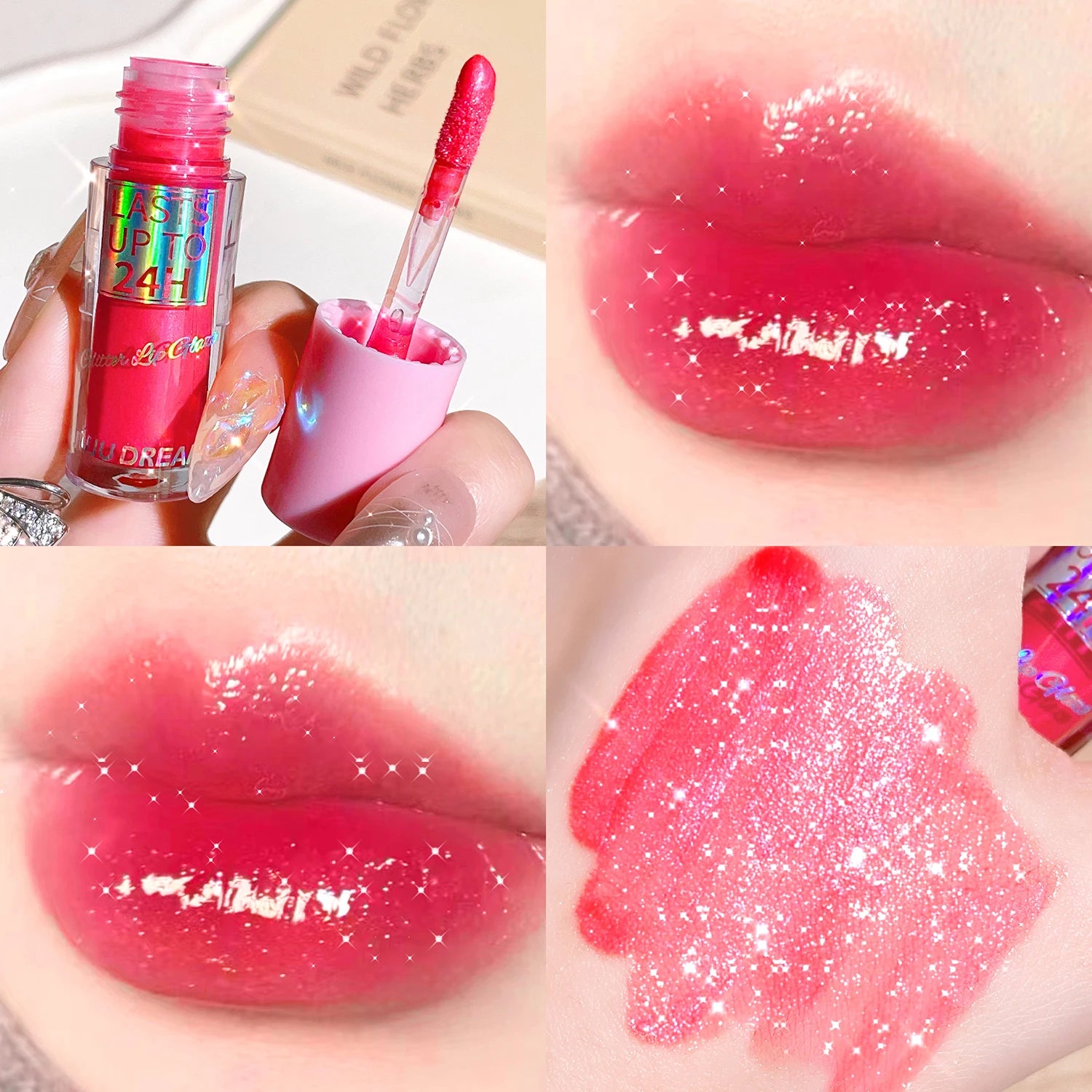 6 Colors Glitter 1pcs Lip Glaze Long Lasting Lip Gloss Waterproof Liquid Lipstick Makeup Lip Oil Lip Tint Moisturizing Lip Balm