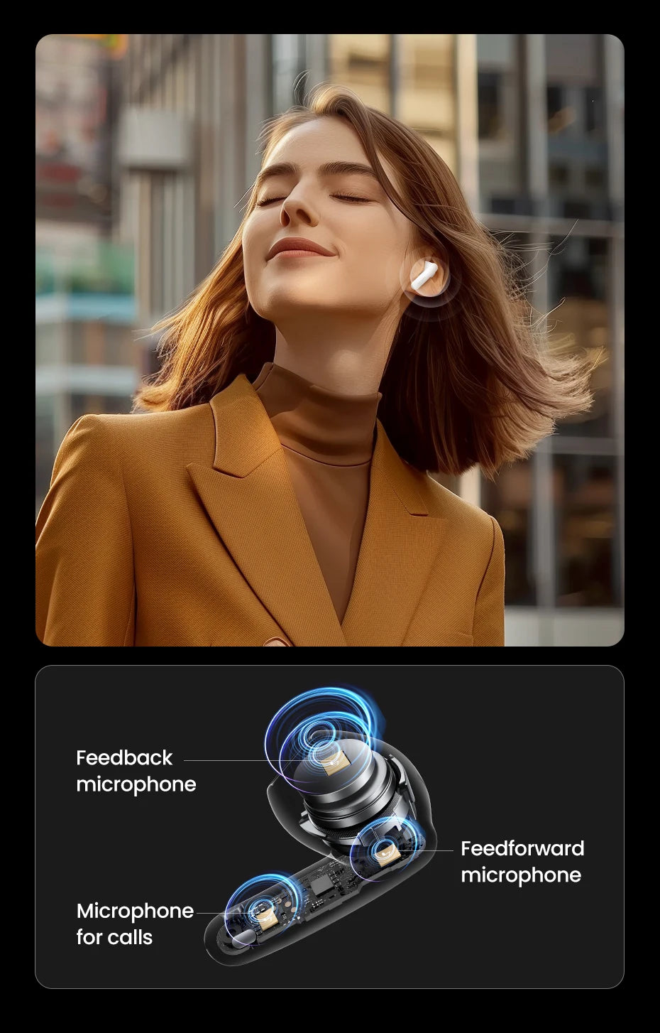 UGREEN Wireless Bluetooth Earphones Semi-Open ANC Adaptive Active Noise Cancelling Earbuds LDAC Hi-Res Audio Headphones Headset